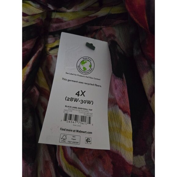 Terra & Sky Womens Long Sleeve Babydoll Top Plus Size 4X NWT Ruched Sheer Club - Picture 6 of 10